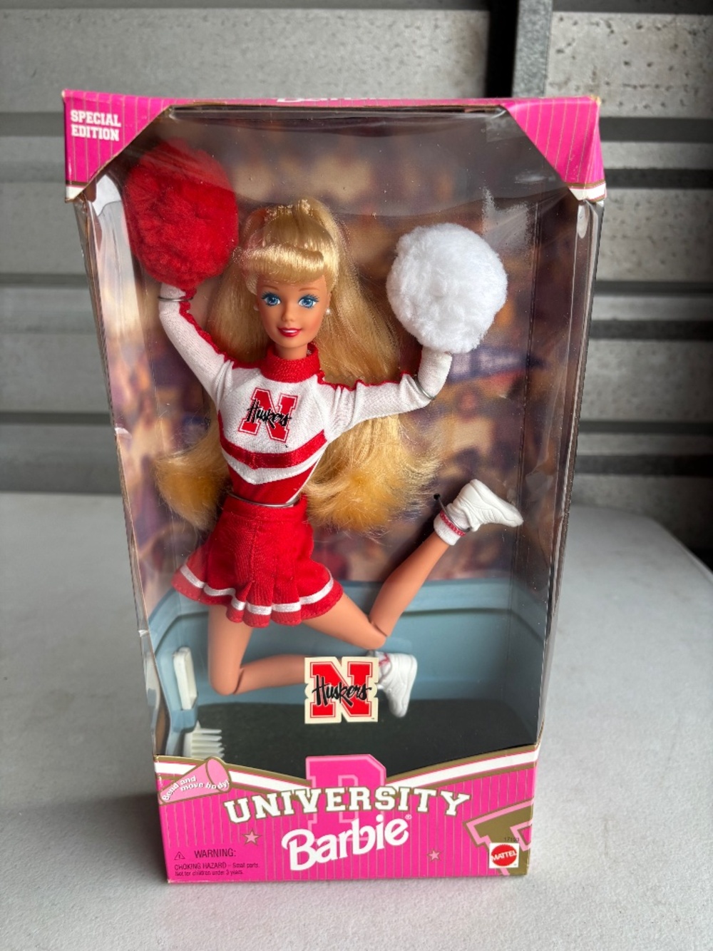 VTG 1996 University Barbie Nebraska Cornhuskers Cheerleader Doll Mattel NIB
